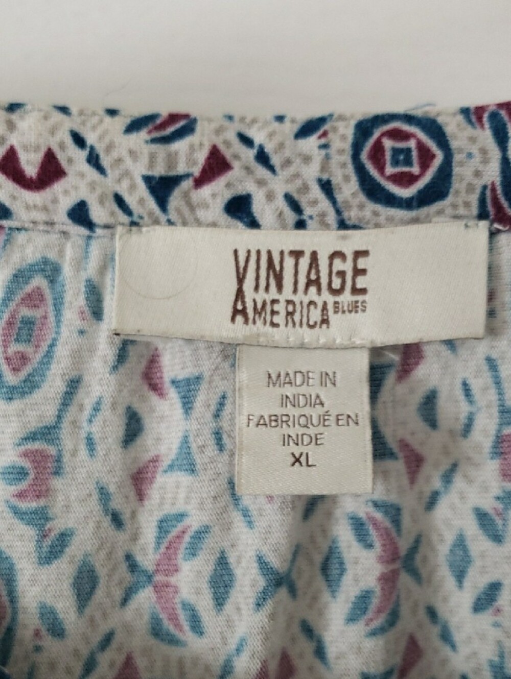 Vintage America Blue and Gray Printed Tassel Peasant Tunic - Picture 2 of 8